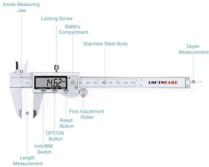Rosimo 150-mm-Digital-Messschieber aus Edelstahl mit extra großem LCD-Display und Umrechnungsfunktion (Zoll/Metrisch)