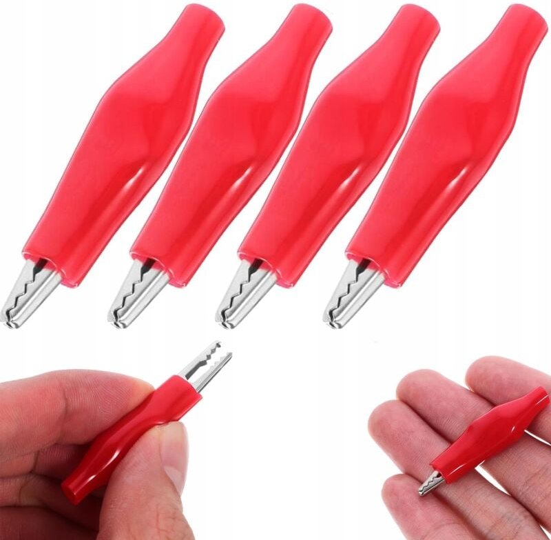 Rote isolierte Krokodilklemme 35 mm, 4 Stück, Gummiabdeckung