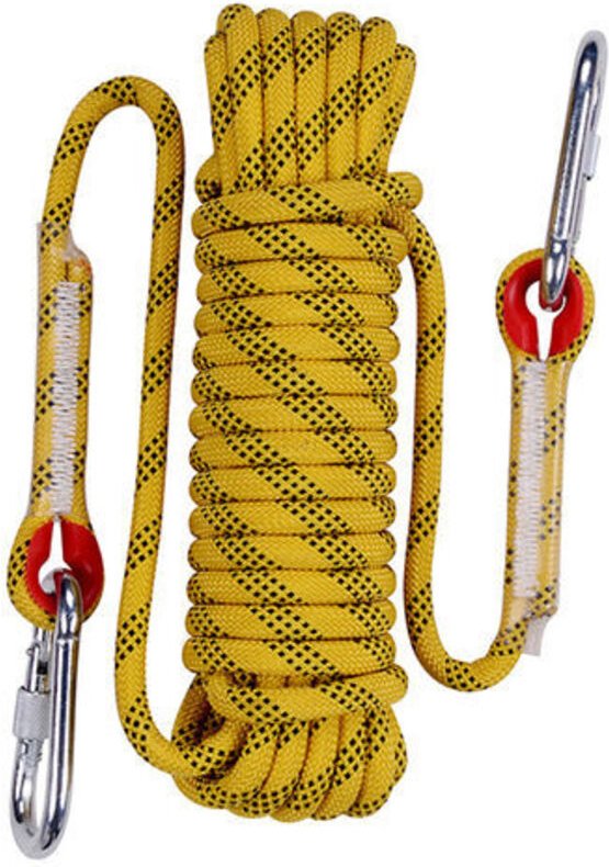 Outdoor Kletterseil Sicherheitsseil Durchmesser 10mm mit 2 Karabinern für Wanderung, Bergsteigen Feuerleiter - 30m Gelb