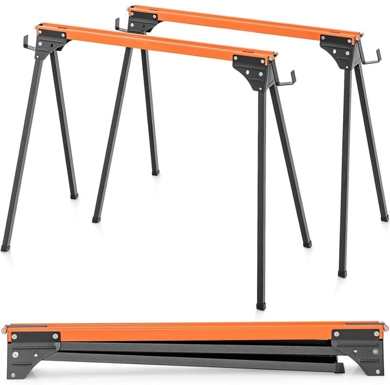 GOPLUS 2er Set Sägebock klappbar, Arbeitsbock aus Metall bis 500 kg, Werkbock Gerüstbock Sägepferd für Schneiden, Sägen,...