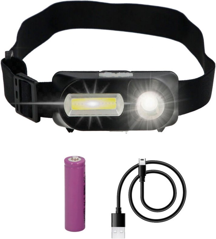 Linterna Led Frontal Cabeza Ajustable 350 Lumenes 4 Modos, Cinta Ajustable, Bateria Recargable Con Sensor Movimiento