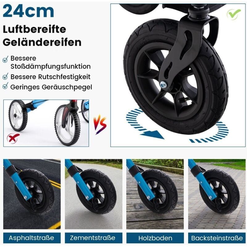 Thumbnail - Rollator faltbar und leicht mit sitz aluminium bis 160 kg 2 in 1 rollstuhl reiserollator blau