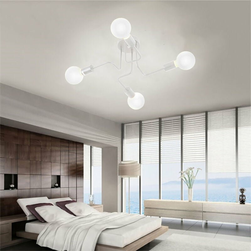 Axhup - Deckenleuchte Weiß 4 Flammig Spinne Deckenlampe Industri Stil Semi-Flush Mount Licht mit E27 Lampenfassung für F...