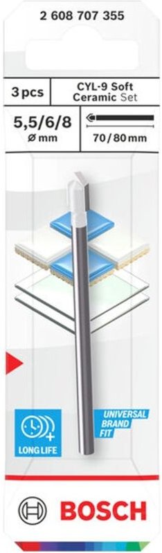 Bosch Ceramic Bohrer-Set CYL-9 Soft, 5,5 x 70 / 6 x 80 / 8 x 80 mm, 3-tlg.