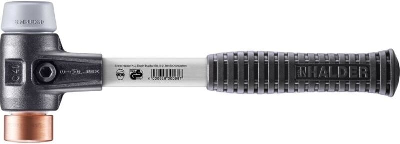 SIMPLEX-Schonhammer, TPE-mid / Kupfer mit verstärktem Tempergussgehäuse und Fiberglasstiel D=40 mm 3734.040