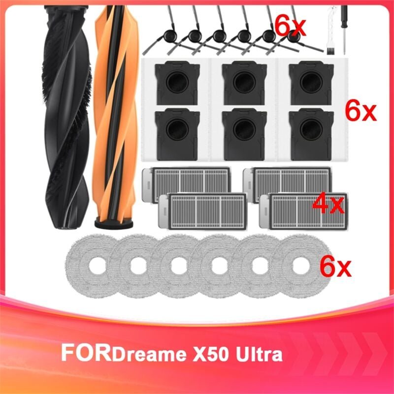 Zubehörset für X50 Ultra Complete Roboterstaubsauger, Hauptbürsten, Filter, Staubbeutel, Wischpads, Seitenbürsten