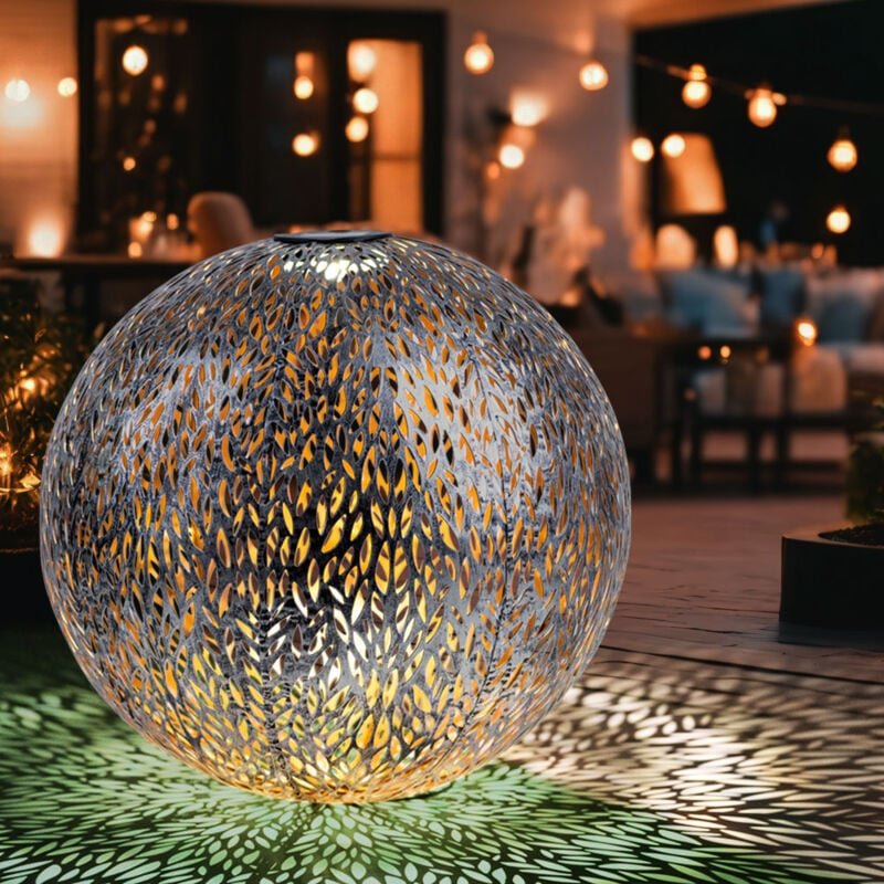 Windlicht Solar Garten Solarleuchte led Steckleuchte IP44, Erdspitz, Metall Muster antik goldfarben silbergrau, 1x led 3...