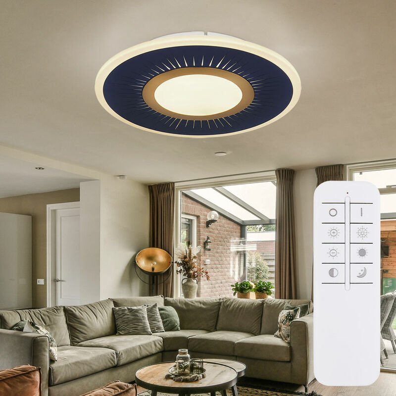 Etc-shop - Deckenleuchte Wohnzimmerlampe Deckenlampe Esszimmerleuchte rund, Metall Acryl weiß blau, dimmbar Fernbedienun...