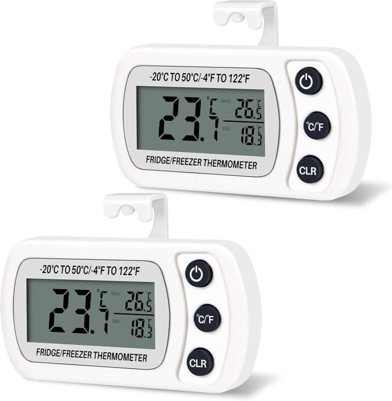 Beijiyi - 2-teiliges Thermometer, digitale Kühlschrank-Gefrierschrank-Temperatur -20 bis 50 °c, leicht ablesbares LCD-Di...