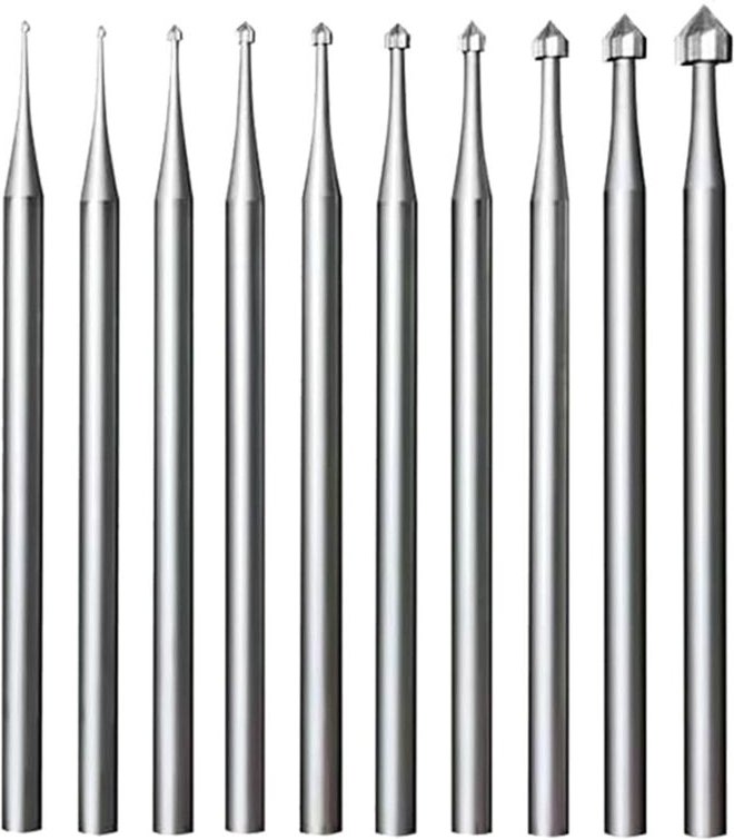 10 Stück Schmuckfassungsfräser - 3/32 Zoll Schaft Steinfräser Zylinderkegelform Lapidarherstellungswerkzeuge