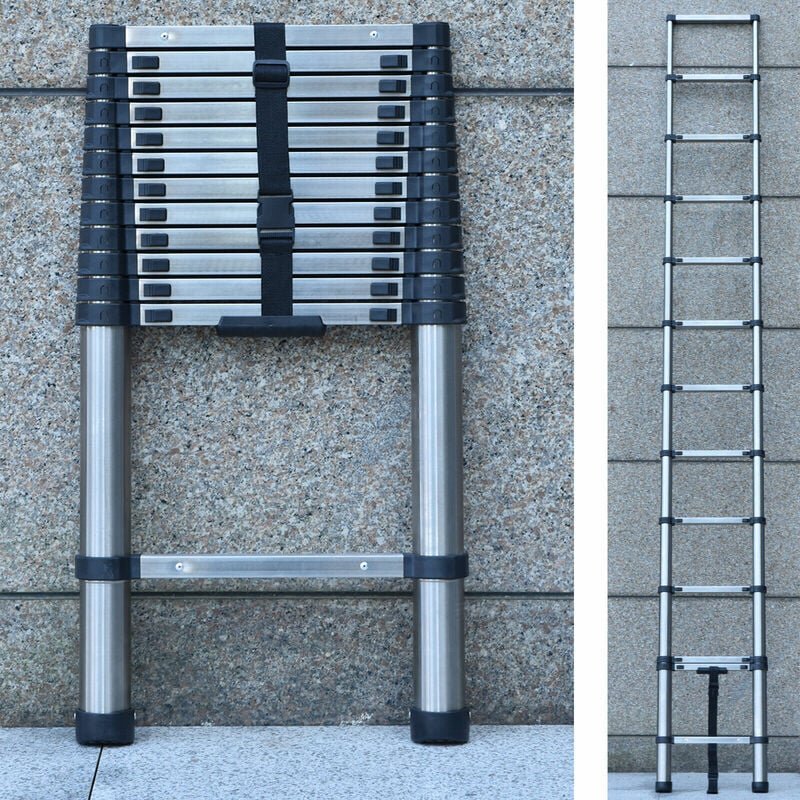 Thumbnail - 3,8M Teleskopleiter Edelstahl Leiter Klappleiter Ausziehleiter Stehleiter Rutschfester 150 kg Belastbarkeit EN131-Zertif...