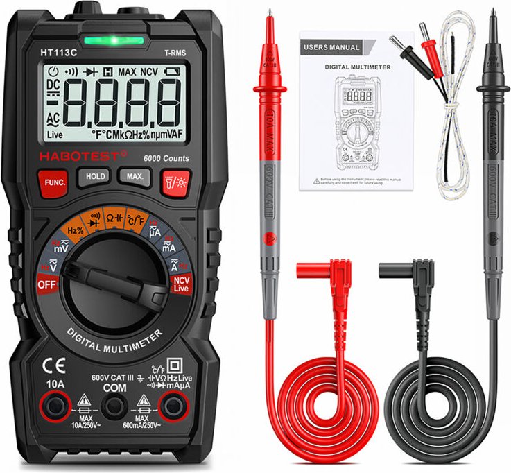 Digital Multimeter, Ultrixe, Spannungsmesser, LCD-Anzeige, 6000 Counts, Multifunktionstester mit Widerstands, Durchgangs...