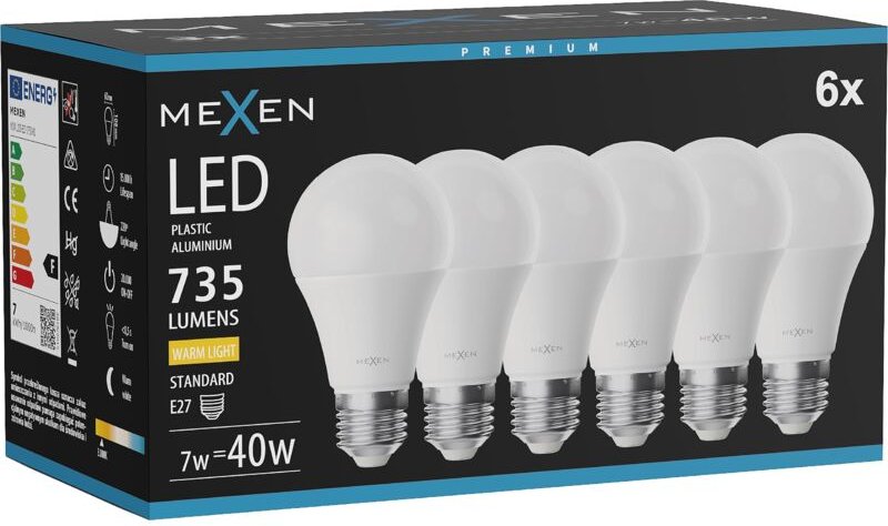 Mexen Nova 6x LED-Glühbirne E27, A60, 7W, Warm - 3000K, 735 lm - L100-E27-0730-01x06