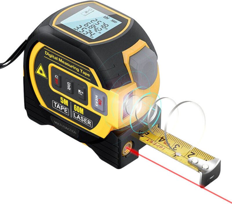 3-in-1 Laser-Entfernungsmesser, 60-m-Maßband, 5-m-Maßband, Batterie nicht enthalten