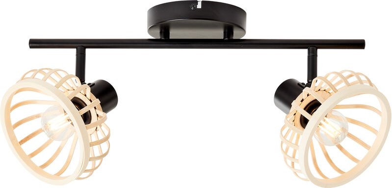 Brilliant - Norah Spotbalken 2flg. holz hell/schwarz, Metall/Bambus, 2x D45, E14, 28 w