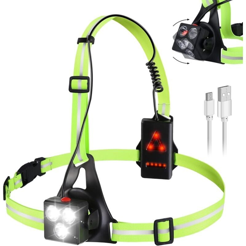 Longziming - Lauflicht, usb wiederaufladbare Brustlampe, Lauf-Rumpflampe, 500 Lumen, 120° verstellbarer Winkel, Joggingl...