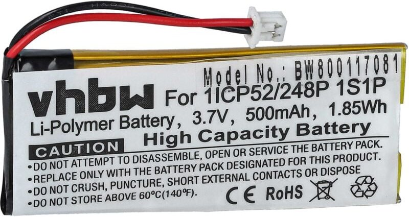 Vhbw - Akku Ersatz für Sena 1ICP52/248P 1S1P für wireless Headset Kopfhörer (500mAh, 3,7V, Li-Polymer)