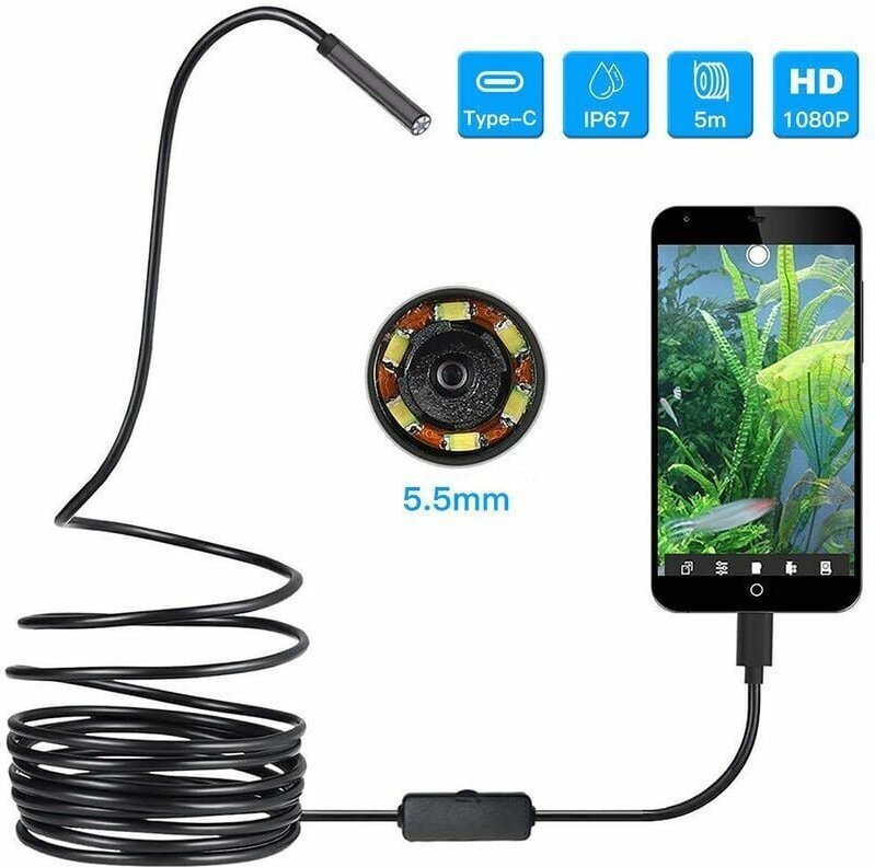 Thumbnail - 3-in-1 5,5 mm ultraschlankes USB-Endoskop – wasserdichte Inspektionskamera für Android, pc, Windows, Mac mit 5 m halbsta...