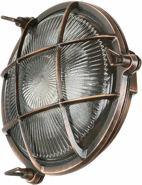 Licht-erlebnisse - Außenwandlampe Echt-Messing IP64 Kupfer E27 ø 21 cm Maritim Außenlampe Wand Terrasse