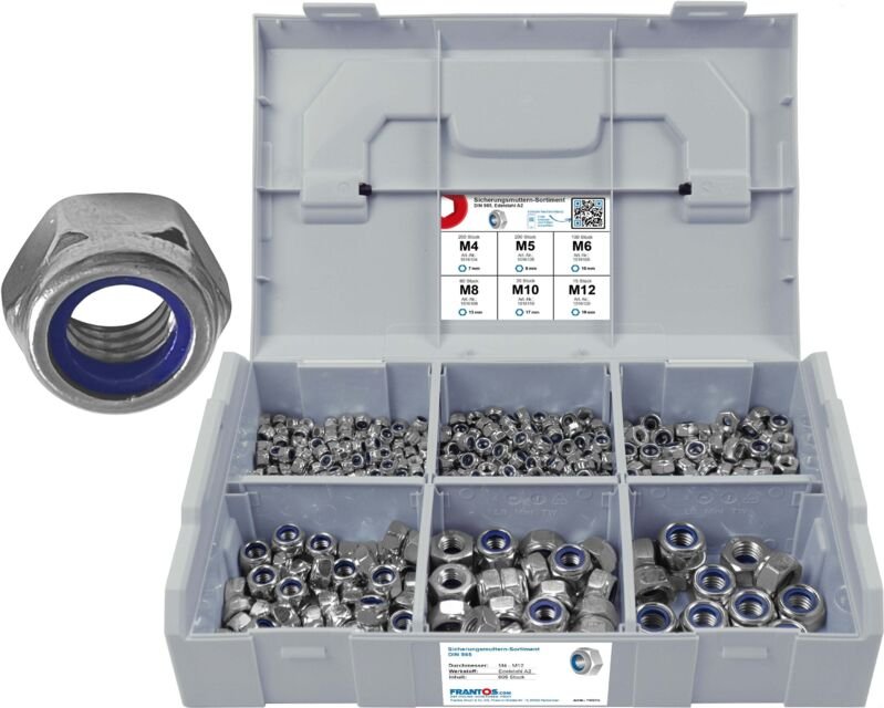 FRANTOS L-BOXX Mini 605 tlg. Stoppmuttern DIN 985 Sortiment Set (Edelstahl A2)