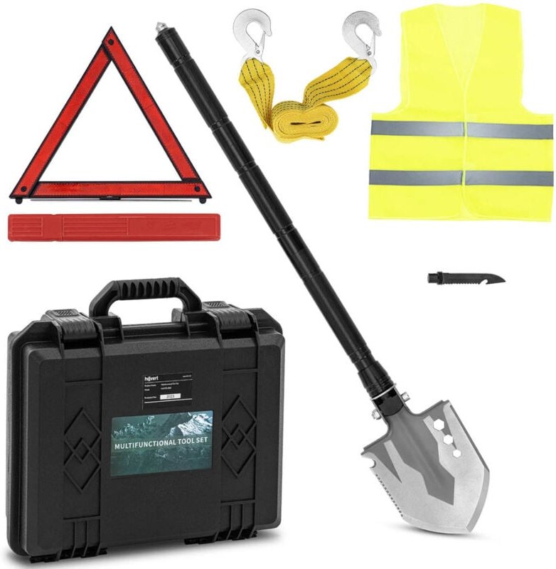 Hillvert - Survival-Spaten Multifunktion-Schaufel mit Messer, Glasbrecher und mehr