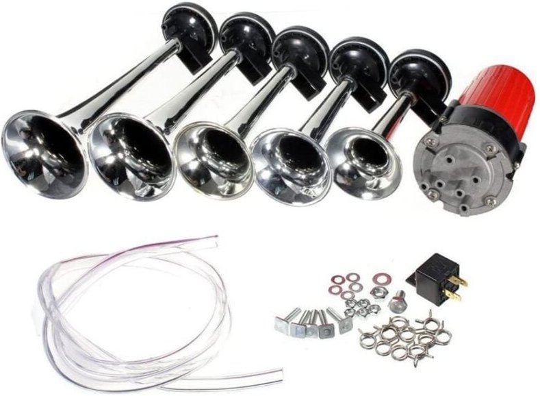 5 Stück 125dB Musikalische Trompete 12V mit Kompressor für Auto LKW Boot Bus - Weiß