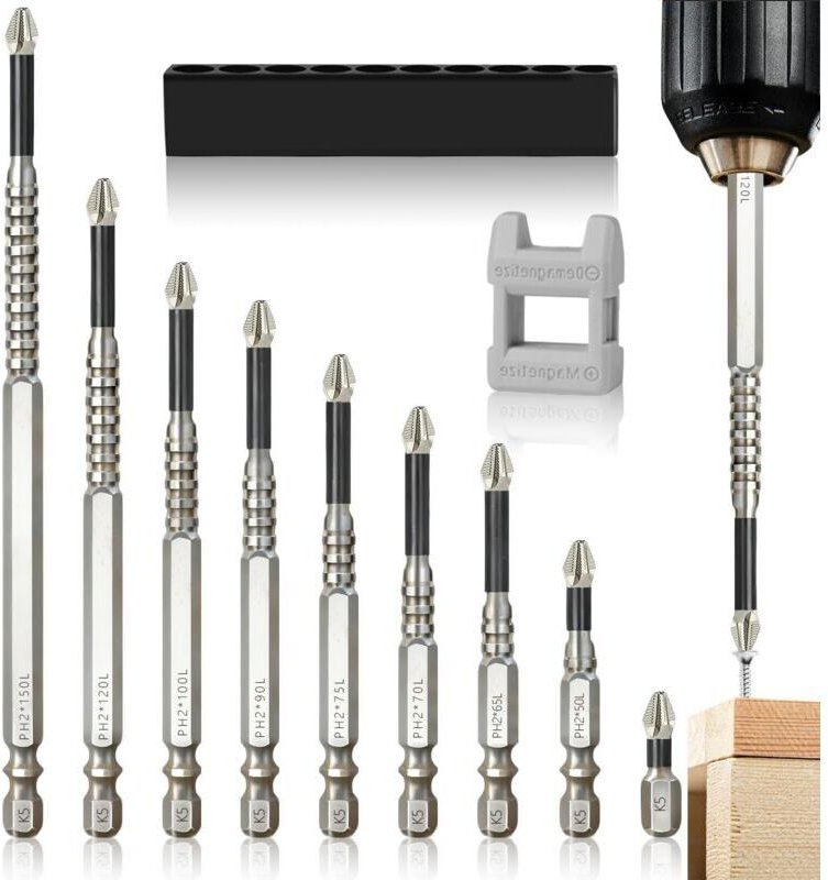 Schraubendreherbits aus S2-Legierungsstahl, K5 magnetische, rutschfeste Phillips-Bits (25/50/65/70/75/90/100/120/150 mm)...