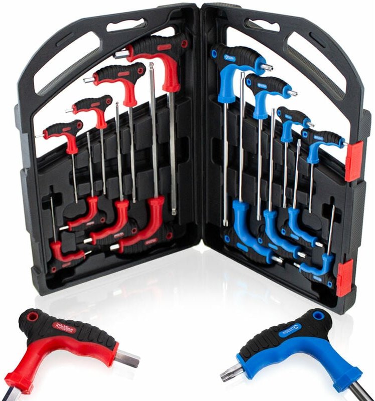 16 tlg. Innensechskant und Torx t Schraubendreher Set Steckschlüsselsatz Schraubenzieher Quergriff 2-10 mm T10 - T50 Sat...