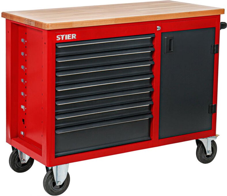 Fahrbare Werkbank, mit 7 Schubladen und Tür, 925x1120x520 mm, in Dunkelgrau - Stier