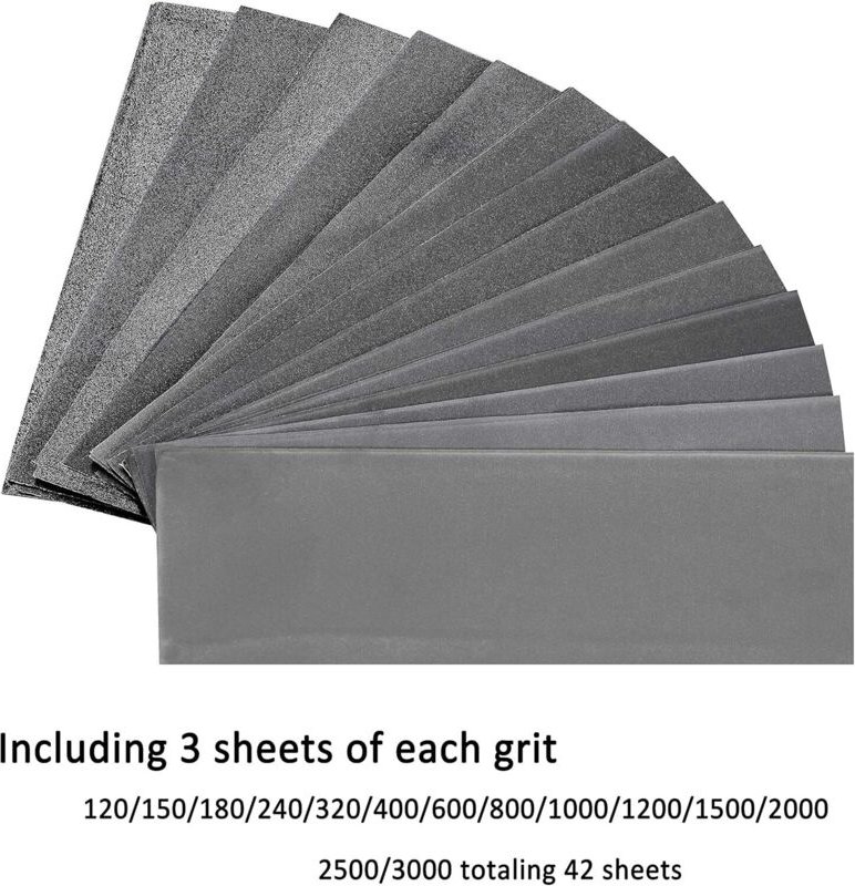 Schleifpapier, Körnung 120 bis 3000, 9 x 3,6 Zoll, Nass-/Trockenschleifpapier, zum Polieren von Metall, Holz und nassen ...