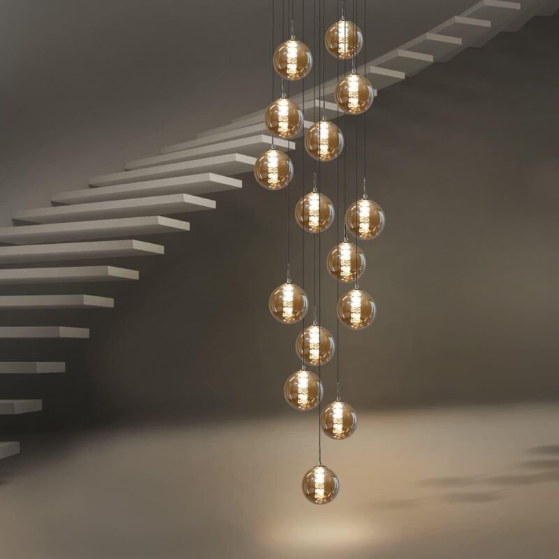 Pendelleuchte esstisch Pendellampe Modern - Treppenhaus Höheverstellbar Hängeleuchte Kronleuchter 15-Flammig aus Glas Kü...