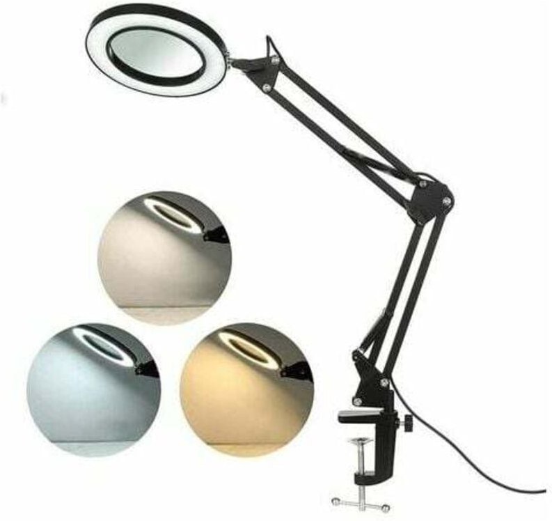 Led Lupenlampe Mit Klemme, Lupe Mit Licht Von 8 Dioptrien Beleuchtete Lupenlampe 3 Farben Schwenkarm, Dimmbares Licht Zu...