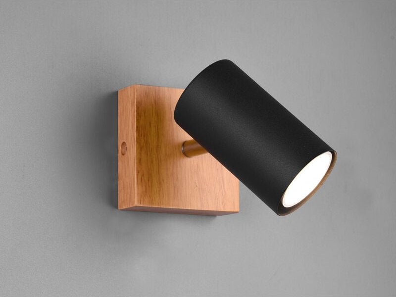 Wand- & Deckenstrahler MARLEY Schwarz mit Holz, Breite 9cm