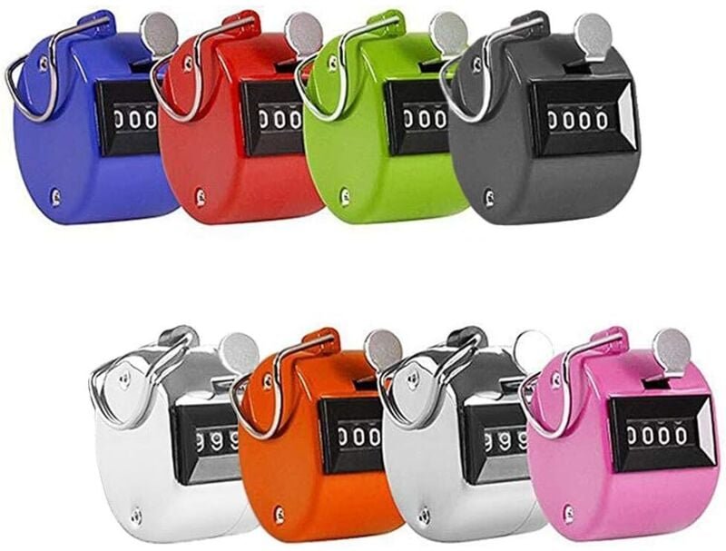 Set mit 8 farbigen Handzählzählern, 4-stelliger mechanischer Palm-Click-Zähler, Zahlenklicker, verschiedene Farben, Hand...