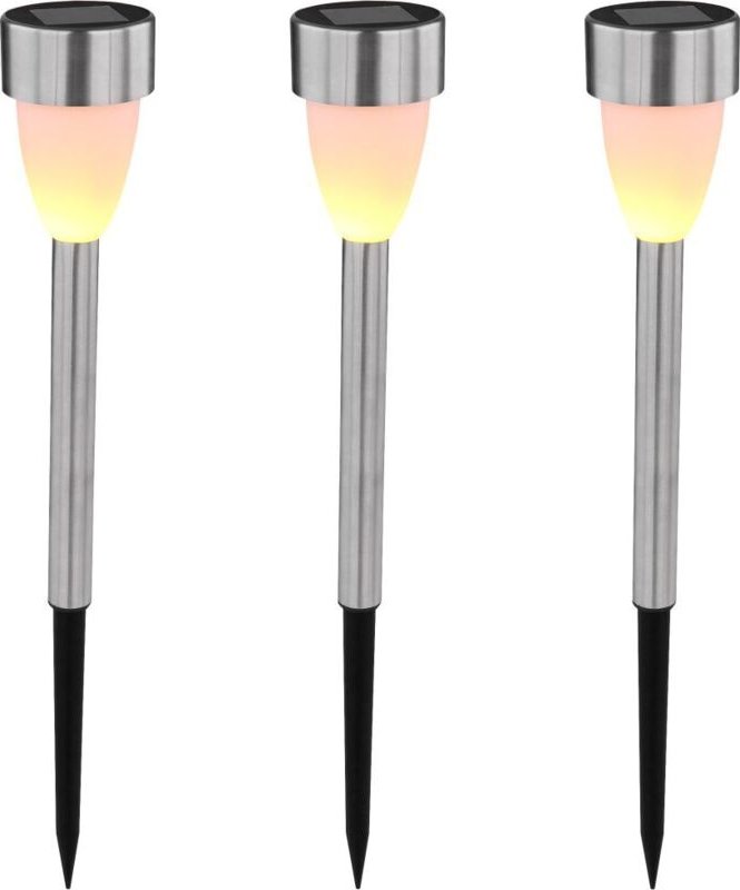 Lighting led Solarleuchte mit Flacker-Effekt Edelstahl 3er Set Solar-Bodenleuchten - Globo