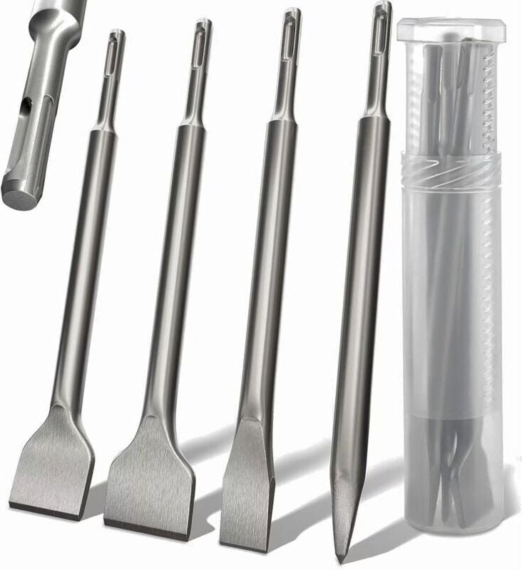 4-teiliges SDS-Plus-Meißel-Set - Rundgriff, Elektrohammer, Vierspitz-Rundmeißel, 142 x 250 Bogenmeißel, extra großer Fla...