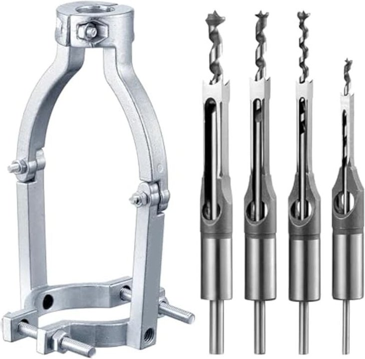 Tlily - Vierkantbohrer-Adapter und 4 Bohrer für Bohrmaschine, HohlmeißEl, Einsteckbohrwerkzeug Einsteckmaschine