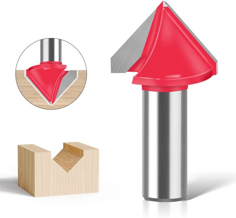 Nutfräser aus Wolframstahl, 90-Grad-V-Schaft, 12 mm Schaft, 32 mm Durchmesser, für 3D-Schilderherstellung, rot