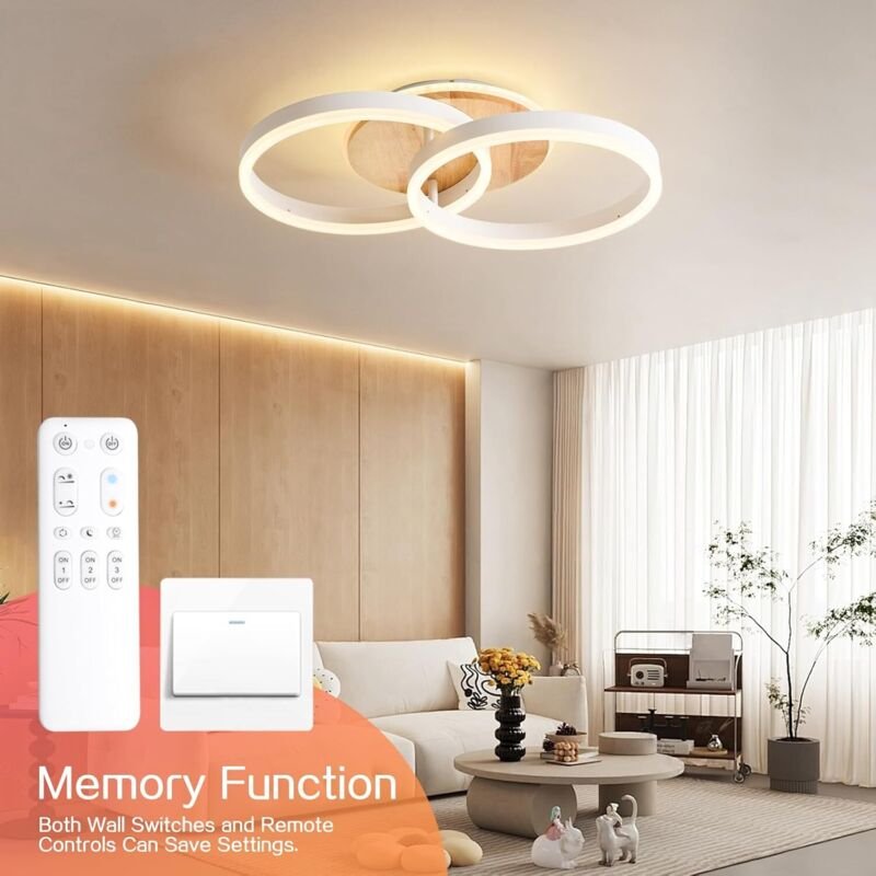 Amdelne LED Deckenleuchte 50cm,36W dimmbare 2-Ringen Design,Wohnzimmerlampe mit Fernbedienung,Nachtlicht Memoryfunktion,...
