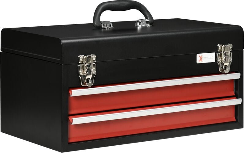 Werkzeugkoffer leer, 46 x 24 x 22 cm Werkzeugkasten mit 2 Schubladen, oberes Staufach, Handgriff, Werkzeugkiste mit 2 Sc...
