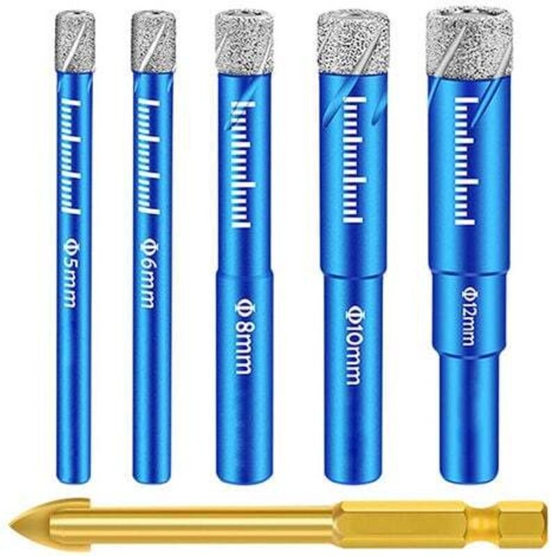 SNQ - Diamant-Fliesenbohrer, 5,6,8,10,12 mm, Fliesenbohrer für Keramik, Glas, Granit, Marmor, Quarz