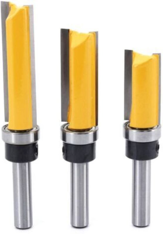 3-teiliges Set 8-mm-Schaft-Bündigfräser – Bündigfräser – Kopierfräser mit Kugellager – Holzbearbeitungswerkzeuge