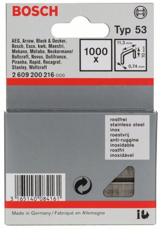 Bosch Accessories 2609200216 Feindrahtklammern Typ 53 1000 St. Abmessungen (L x B) 10 mm x 11.4 mm