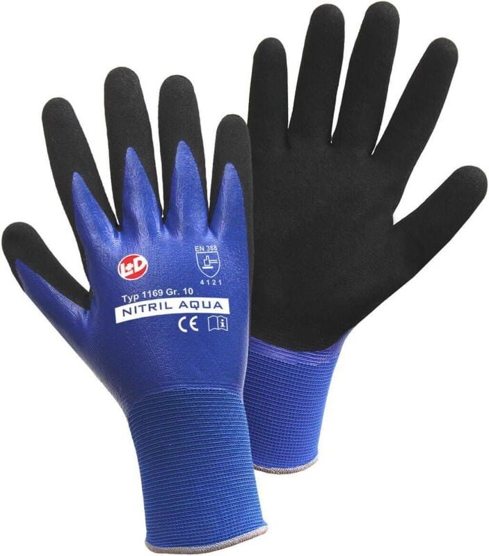L+d - Leipold Doehle Nitril Aqua 1169-L Nylon Arbeitshandschuh Größe (Handschuhe): 9, l en 388:2016 cat