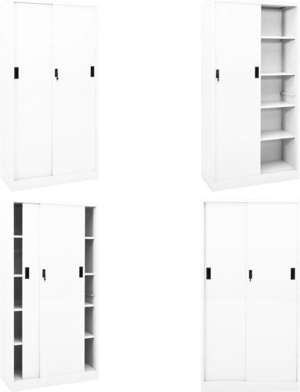 Büroschrank mit Schiebetür Weiß 90x40x180 cm Stahl - Aktenschrank - Büroorganisation - Stauraum - Schreibtischschränkche...