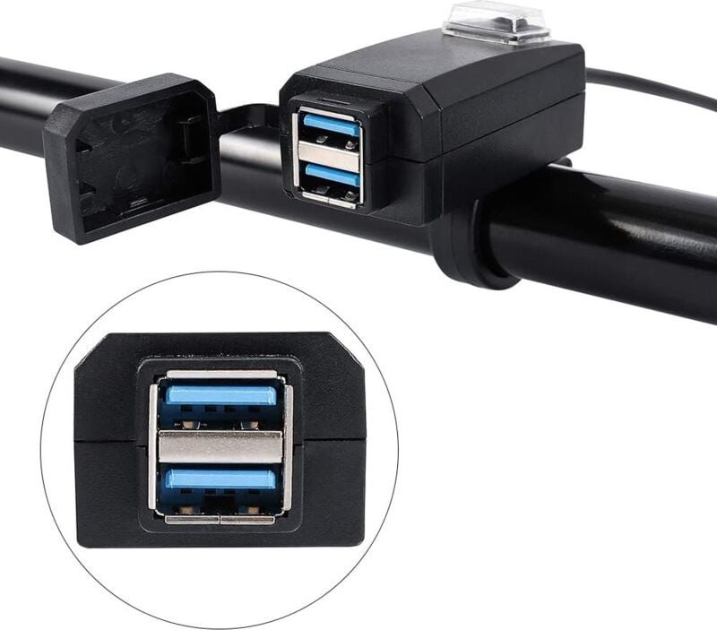 Motorrad-Ladegerät, 2 USB-Anschlüsse, Steckdosenadapter, Schnellladung 3.0, 12–24 v, USB-Handy-Elektro-Ladegerät mit Sch...