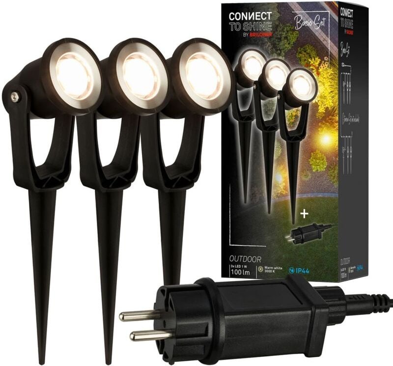 Briloner - connect to shine Starterset Lilis mit 3er Set led Gartenstrahler, IP65