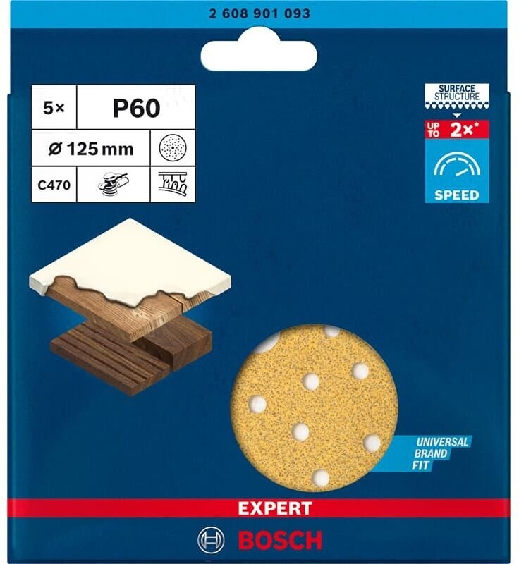Professional Expert C470 Schleifpapier Mehrloch für Exzenterschleifer, 125 mm, g 60, 5-tlg. (2608901093) - Bosch