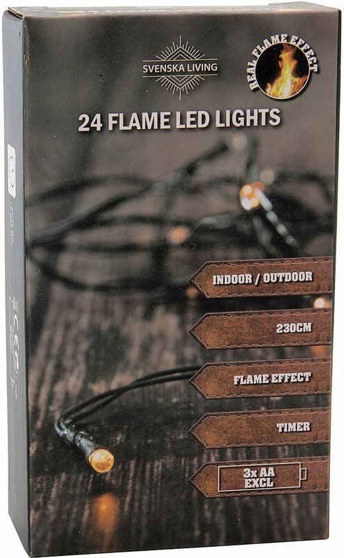Flame Lights Lichterkette mit Timer - 24 LED / 230 cm - Flammen Effekt Garten Deko Beleuchtung für Außen