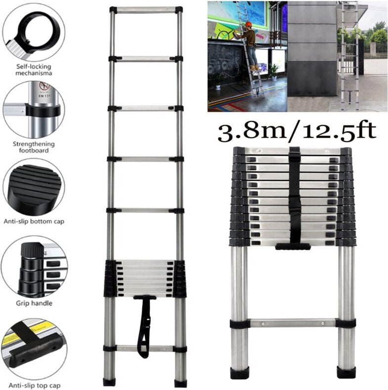Teleskopleiter Stehleiter Anlegeleiter Ausziehleiter 12.5ft Leitern 150kg Stabil